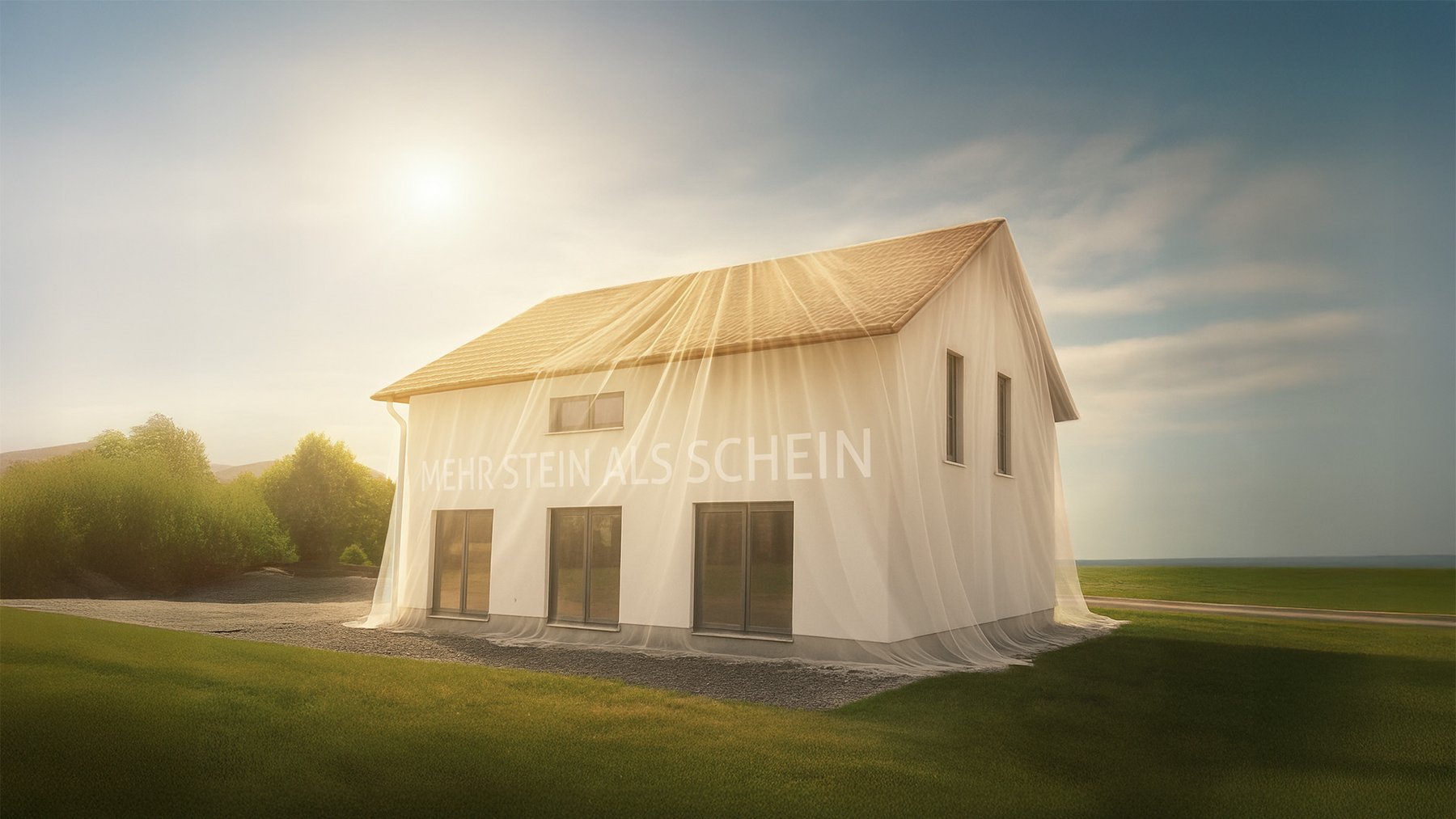 Einfamilienhaus mit Satteldach und transparentem Schleier